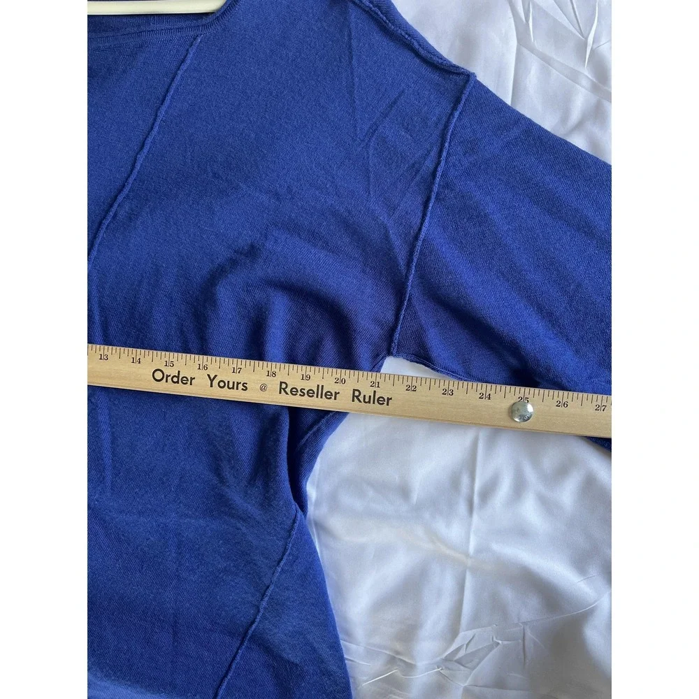 Eileen Fisher Woman Sweater Womens 1X Blue Merino Wool Asymmetrical Hem Pullover - Picture 9 of 13